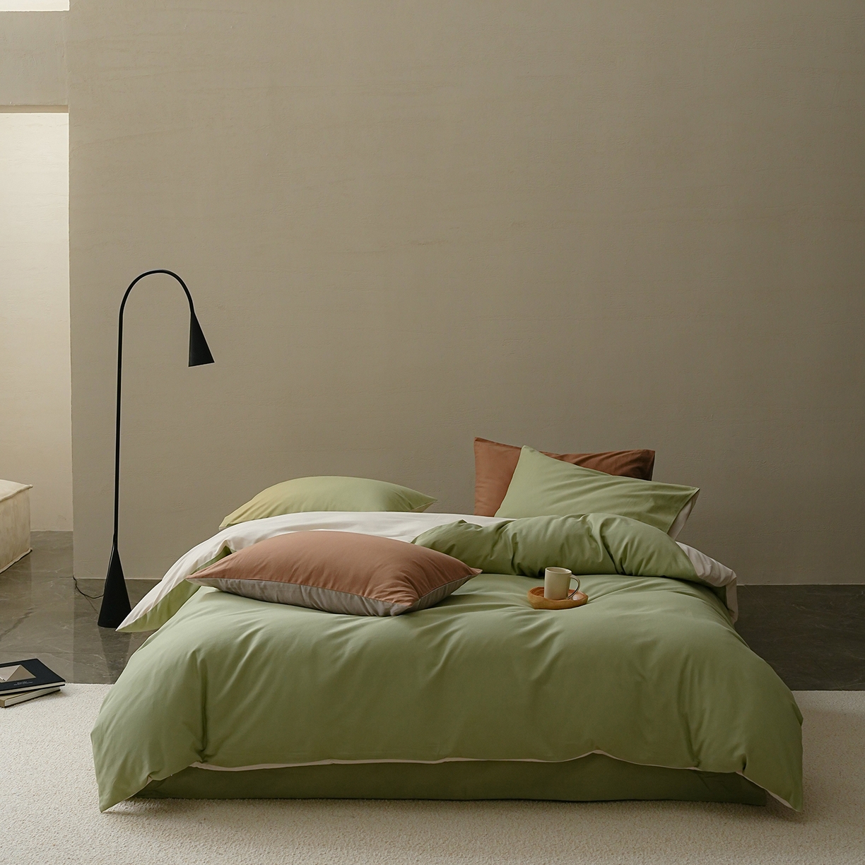 禾时 2025新款A类全棉贡缎磨毛纯色四件套（礼盒包装）-风格1 玉林-反