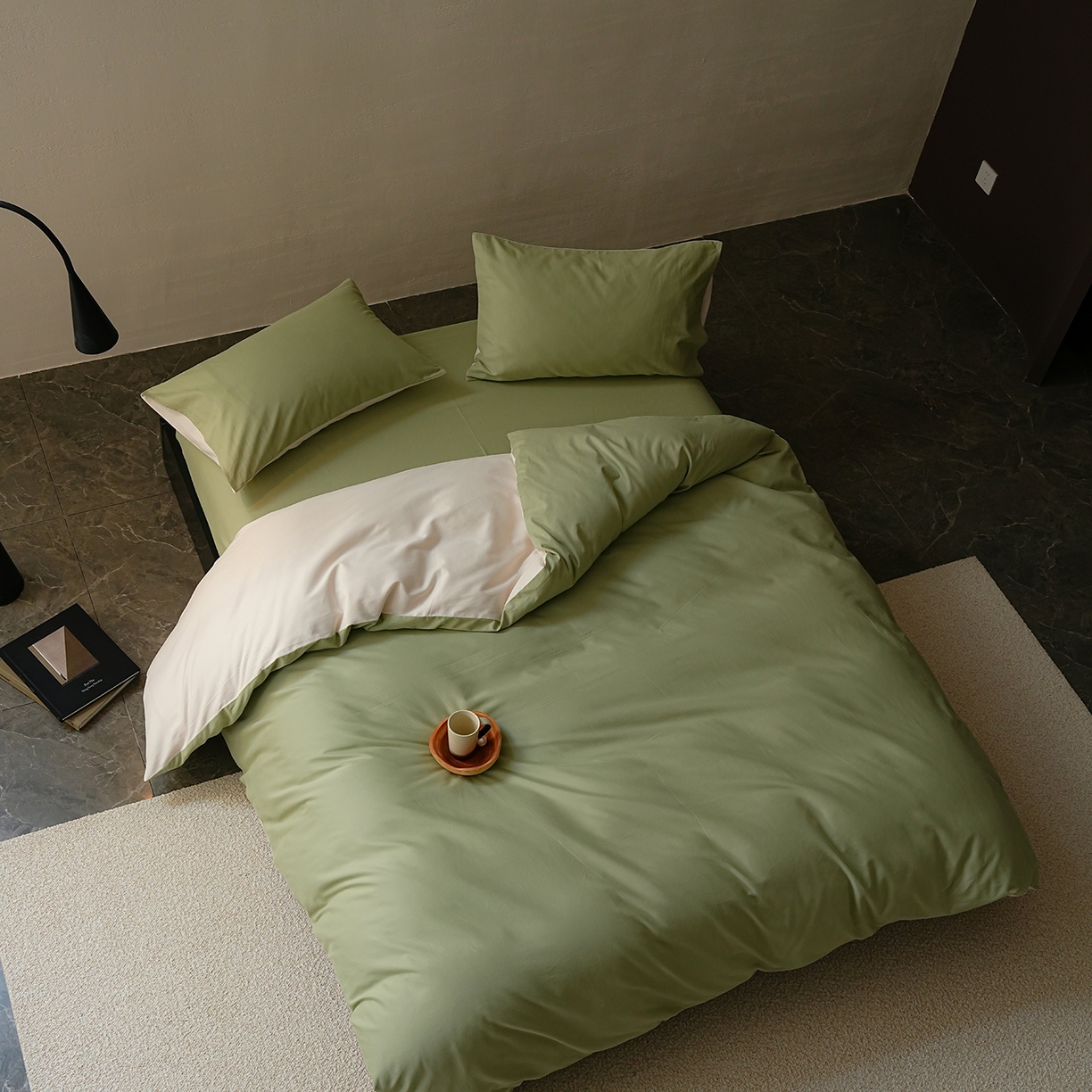 91家纺网 家纺一手货源 找家纺 禾时 2025新款A类全棉贡缎磨毛纯色四件套（礼盒包装）-风格1 玉林-反