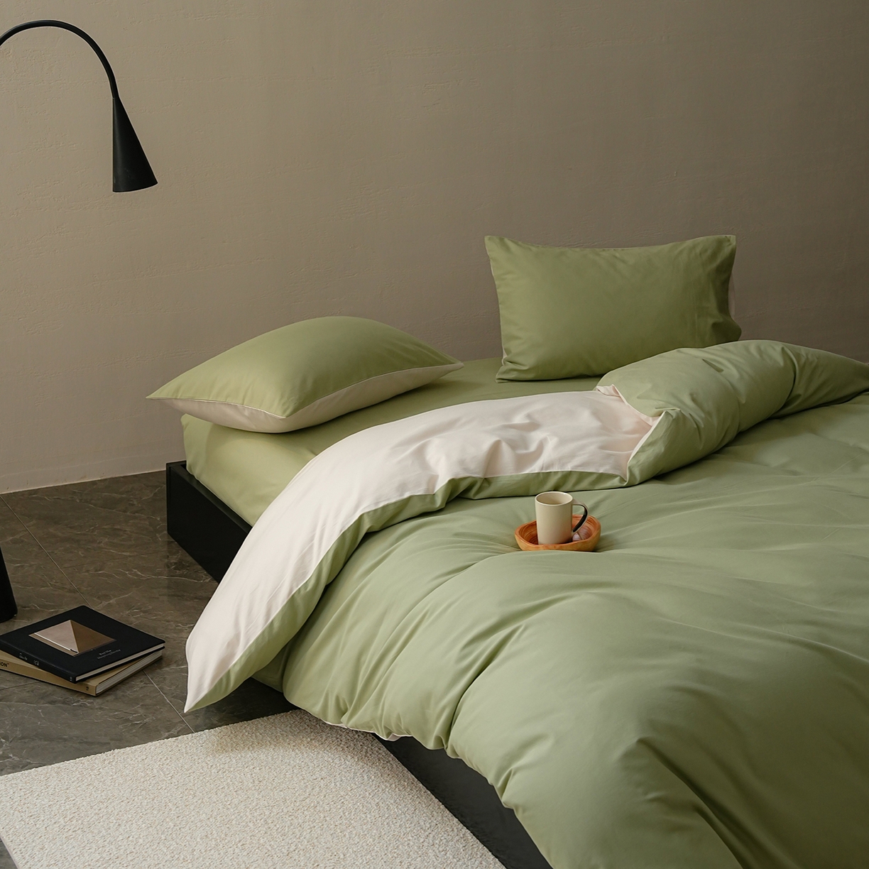 91家纺网 家纺一手货源 找家纺 禾时 2025新款A类全棉贡缎磨毛纯色四件套（礼盒包装）-风格1 玉林-反