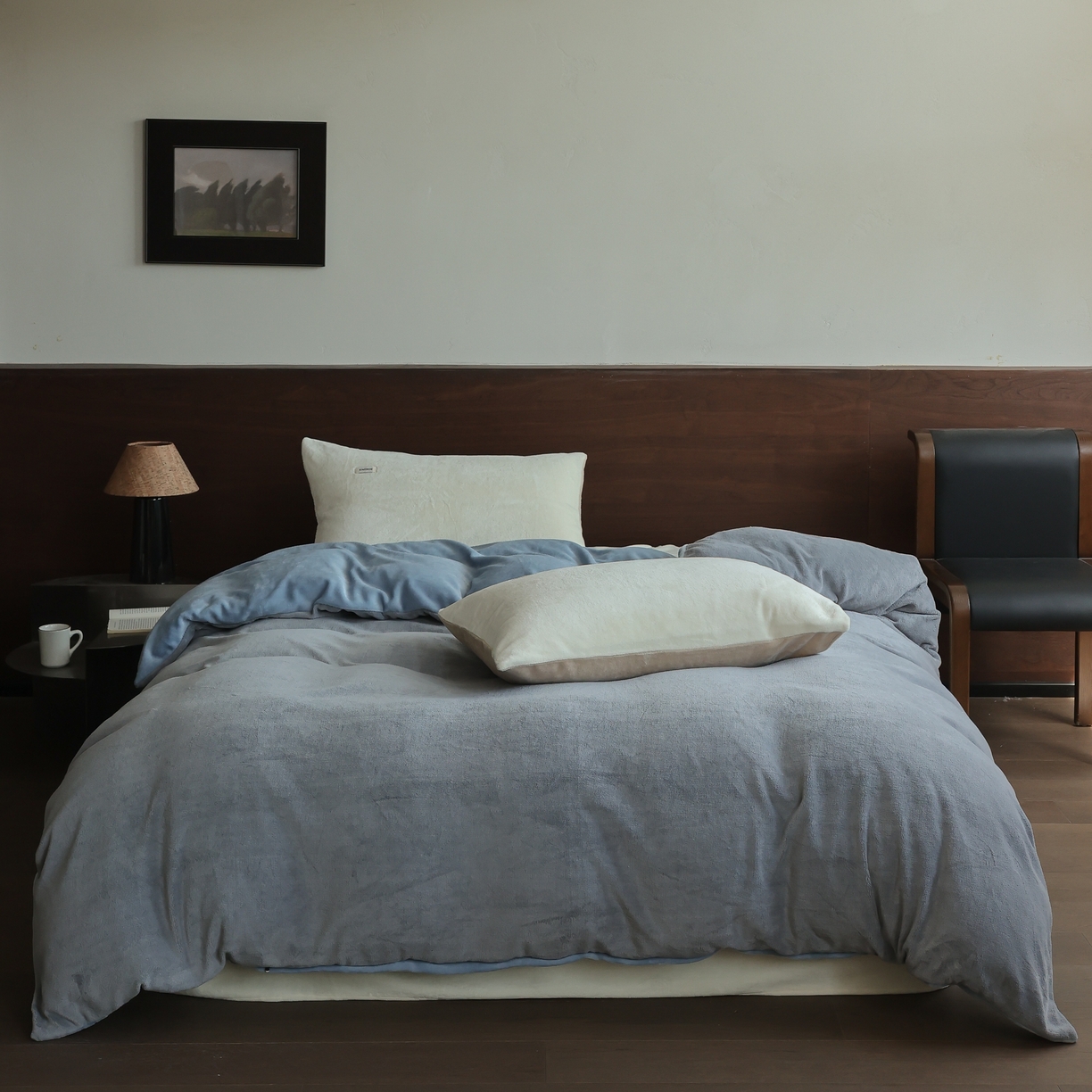 91家纺网 家纺一手货源 找家纺 （总）时光里 2025新款230克纯色简约双拼牛奶绒四件套单品被套