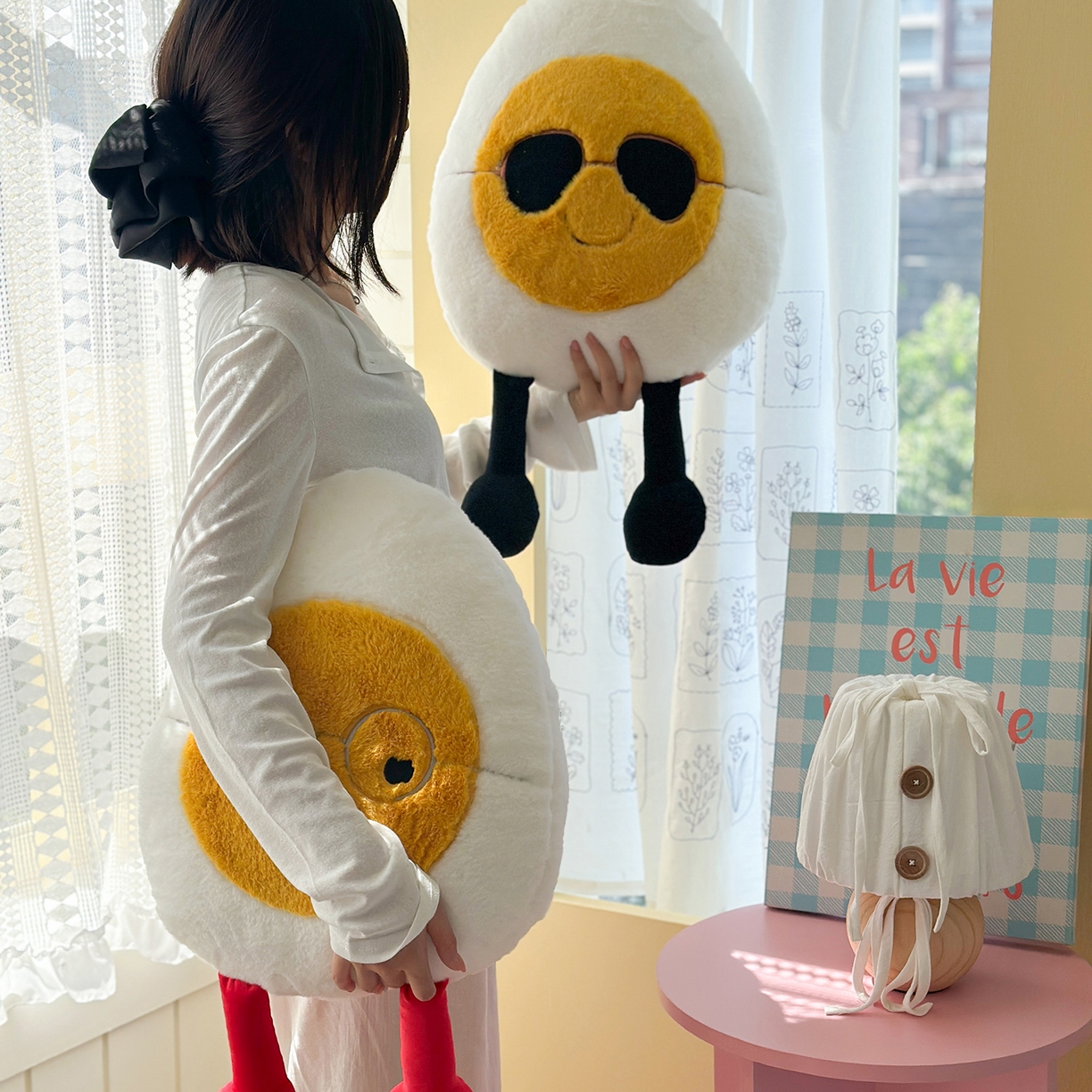 91家纺网 家纺一手货源 找家纺 美茉家居 2025新款蛋仔兔毛绒异形抱枕 酷炫蛋仔