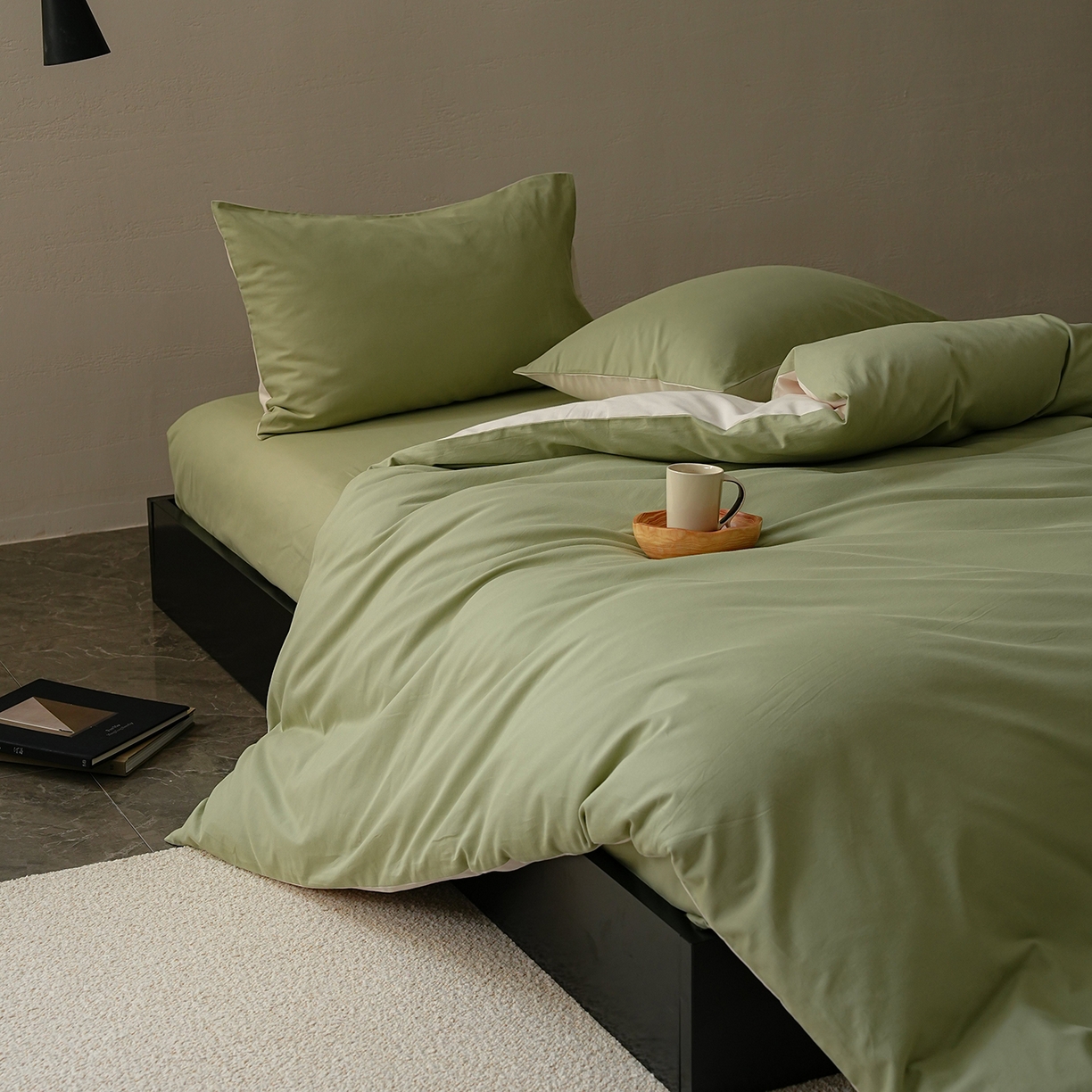 91家纺网 家纺一手货源 找家纺 禾时 2025新款A类全棉贡缎磨毛纯色四件套（礼盒包装）-风格1 玉林-反