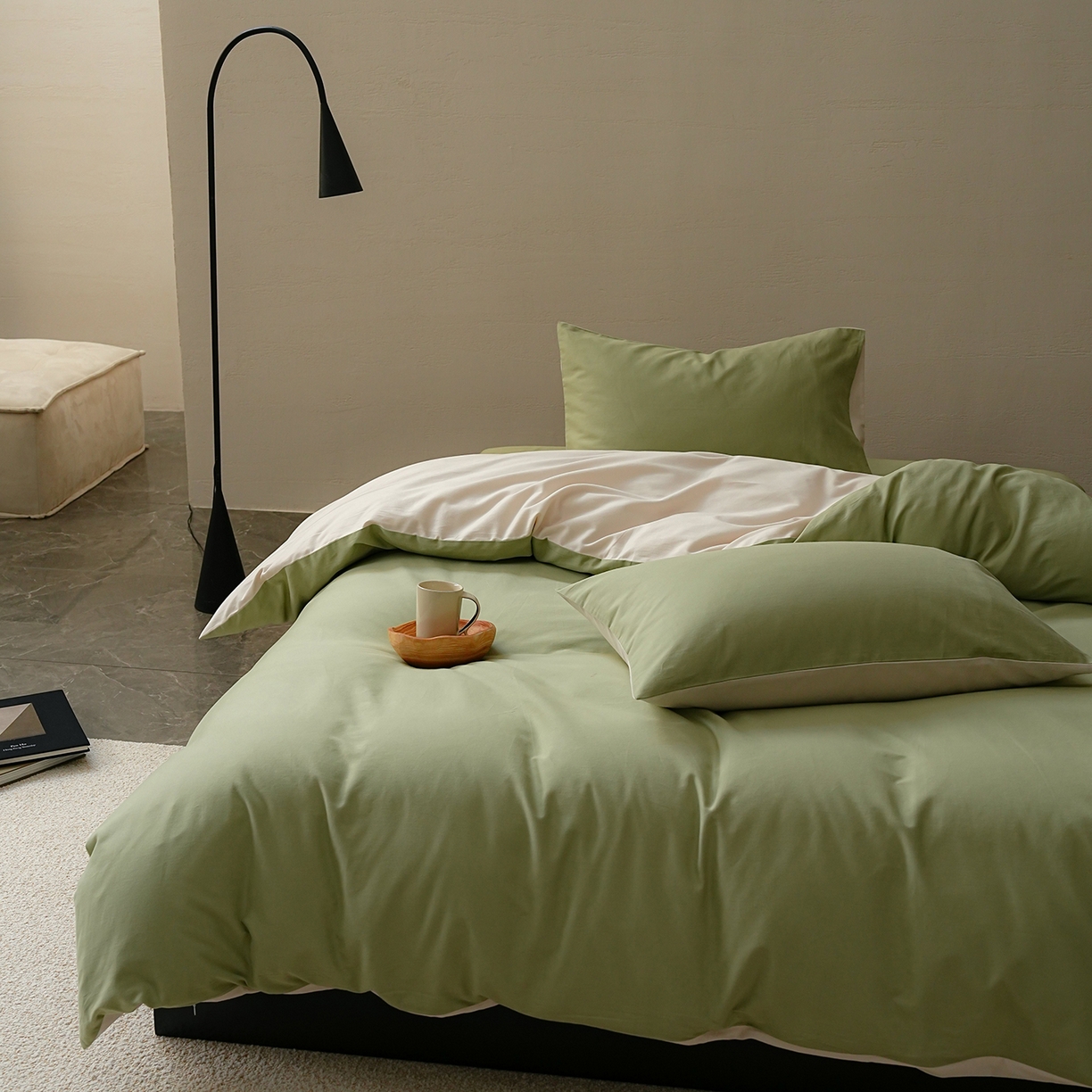 91家纺网 家纺一手货源 找家纺 禾时 2025新款A类全棉贡缎磨毛纯色四件套（礼盒包装）-风格1 玉林-反