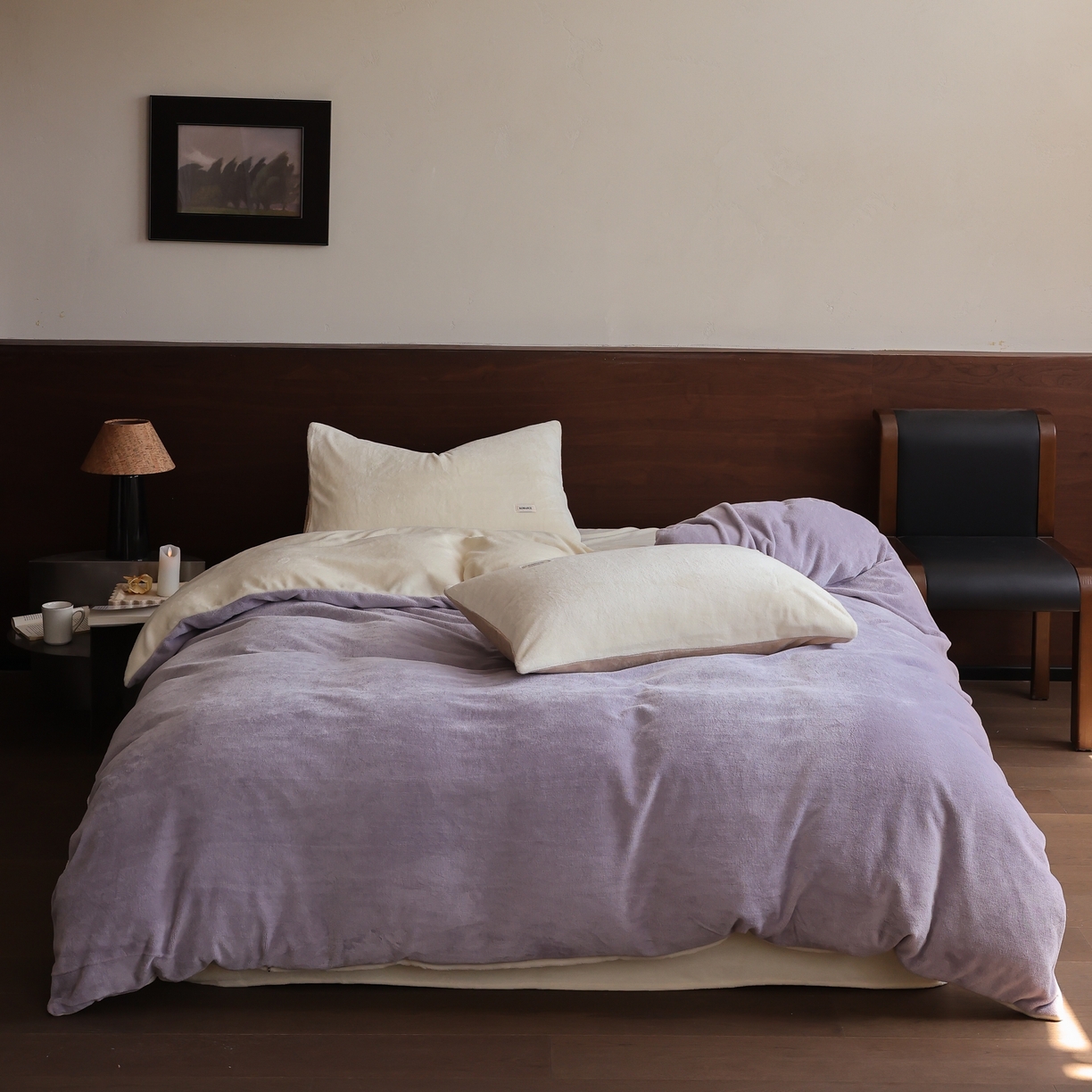 91家纺网 家纺一手货源 找家纺 （总）时光里 2025新款230克纯色简约双拼牛奶绒四件套单品被套