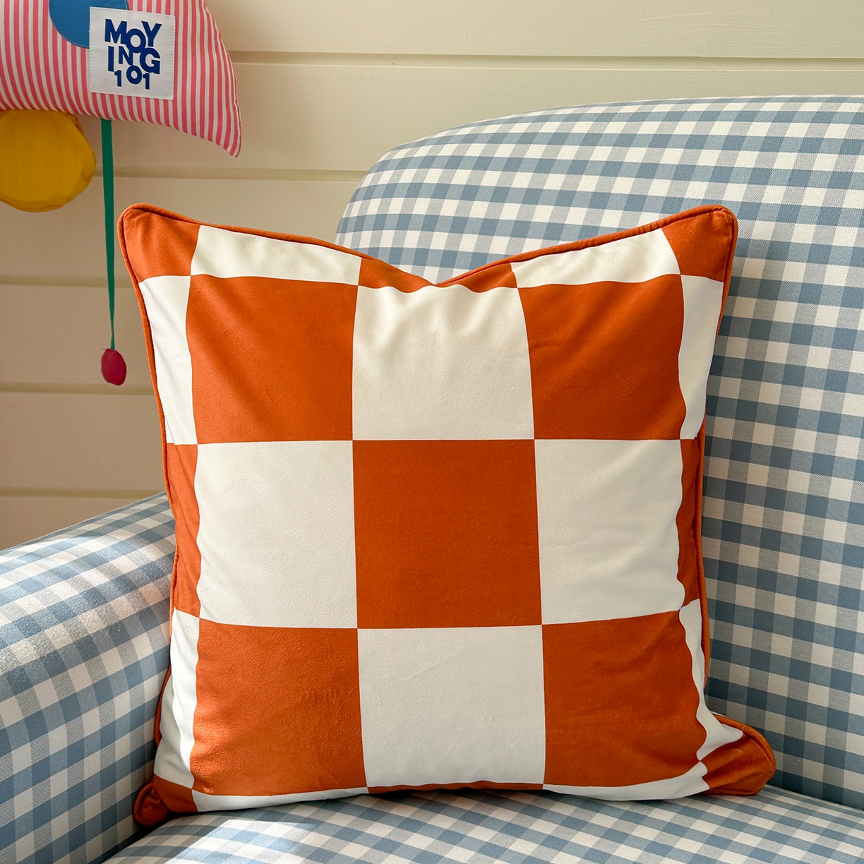 美茉家居 2025新款荷兰绒丝绒炫彩方枕抱枕 橙方块