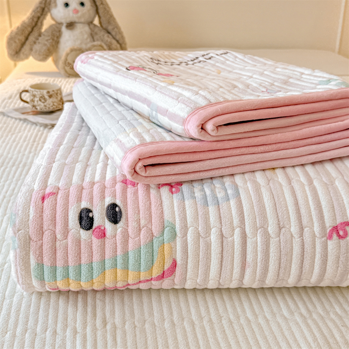 慕木家纺 2025新款高克重牛奶绒小清新印花卡通夹棉单床盖床盖单件（提供买家秀) 牛奶绒床盖-樱桃小猪
