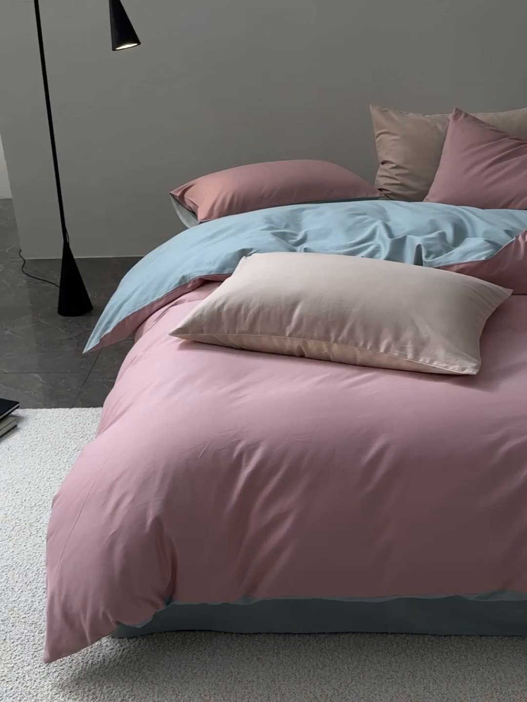 91家纺网 家纺一手货源 找家纺 禾时 2025新款A类全棉贡缎磨毛纯色四件套（礼盒包装）-风格1 紫黛