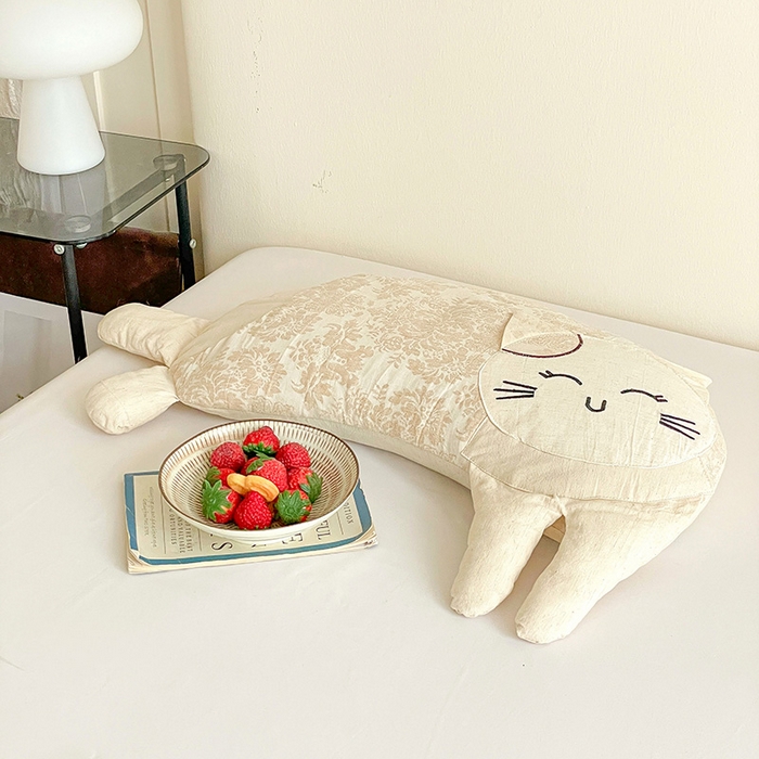 91家纺网 家纺一手货源 找家纺 （总）亦帆枕芯 2025秋冬新款棉麻可爱猫荞麦枕可拆洗枕芯加枕套