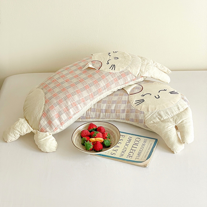 91家纺网 家纺一手货源 找家纺 （总）亦帆枕芯 2025秋冬新款棉麻可爱猫荞麦枕可拆洗枕芯加枕套