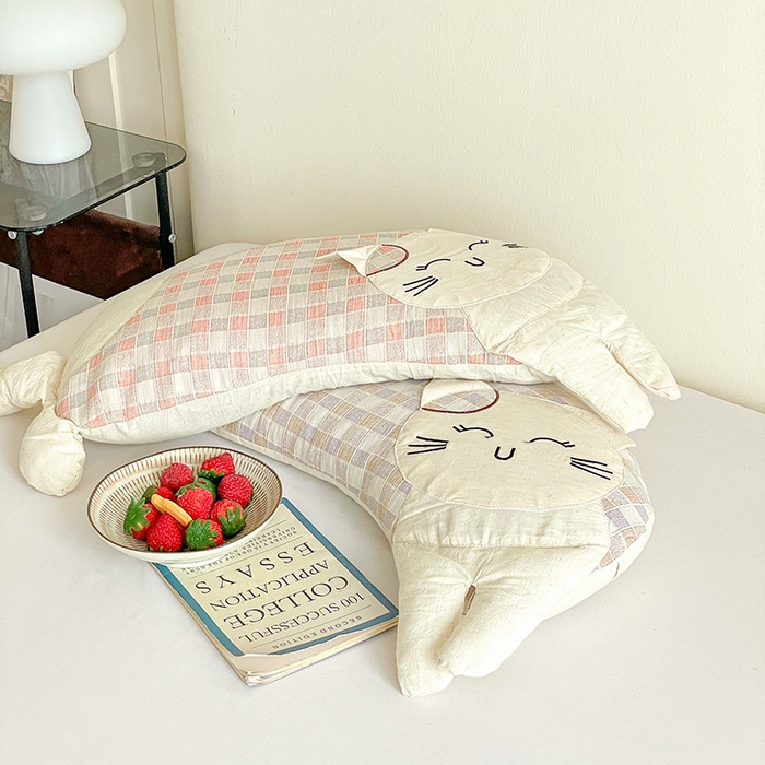 91家纺网 家纺一手货源 找家纺 （总）亦帆枕芯 2025秋冬新款棉麻可爱猫荞麦枕可拆洗枕芯加枕套