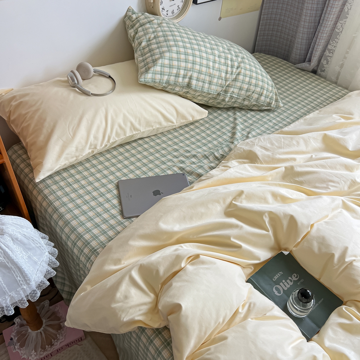 91家纺网 家纺一手货源 找家纺 对白 2025新款混搭全棉纯棉色织水洗棉四件套-西西里 西西里-香草黄（枕套香草黄）