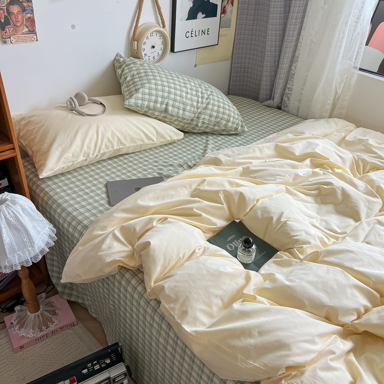 91家纺网 家纺一手货源 找家纺 对白 2025新款混搭全棉纯棉色织水洗棉四件套-西西里 西西里-香草黄（枕套香草黄）