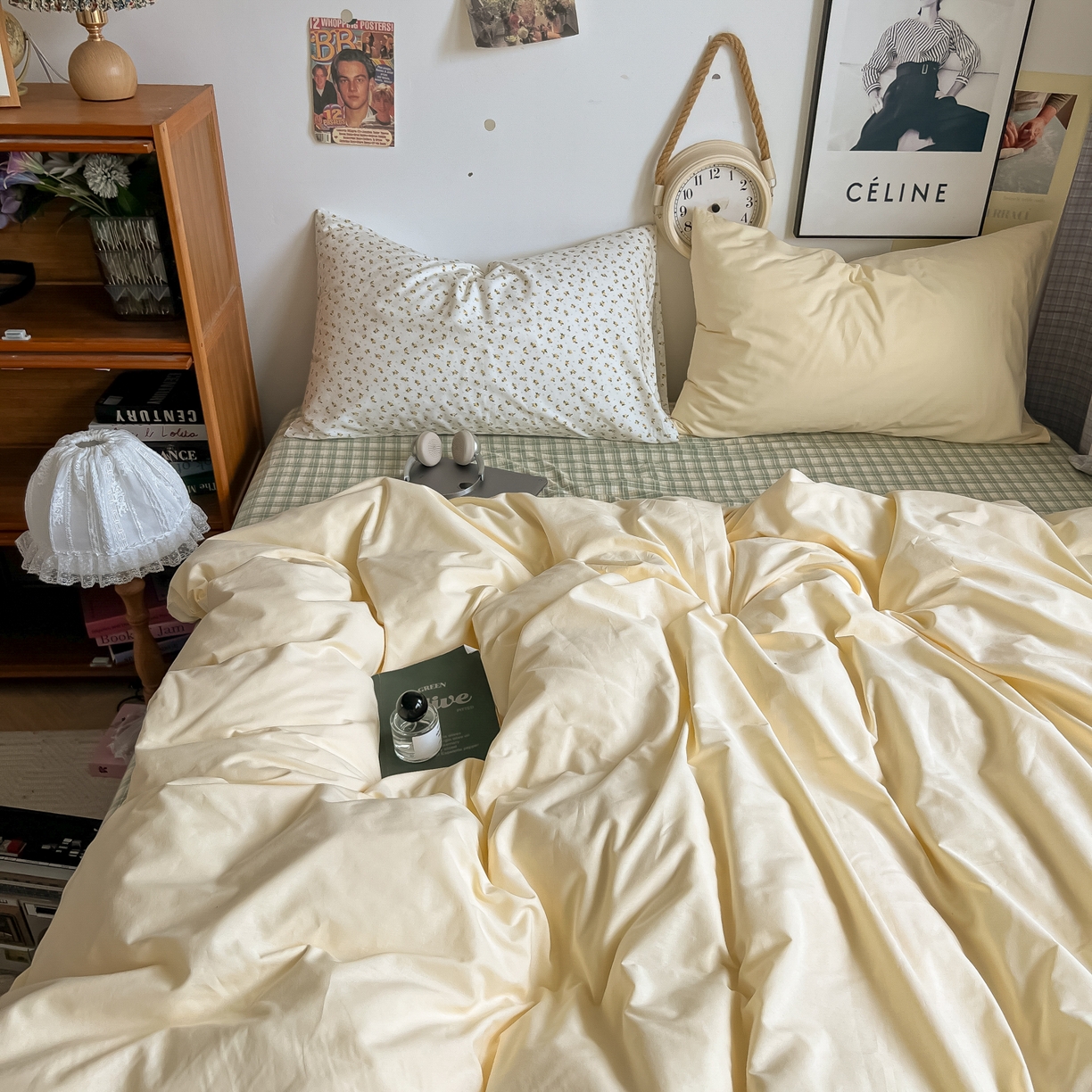 91家纺网 家纺一手货源 找家纺 对白 2025新款混搭全棉纯棉色织水洗棉四件套-西西里 西西里-香草黄（枕套香草黄）