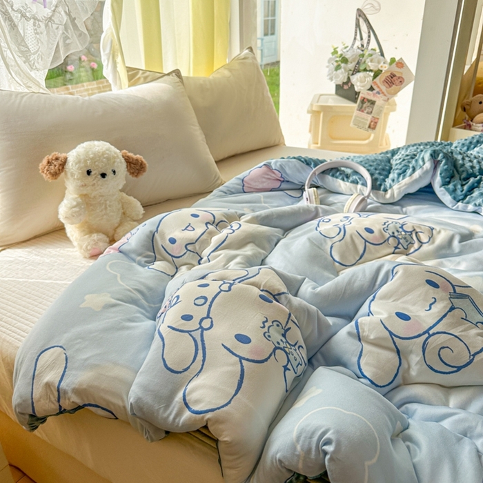 91家纺网 家纺一手货源 找家纺 希诺家居 2025新款正版授权三丽鸥秋冬针织棉豆豆被儿童被被子被芯 云朵大耳狗