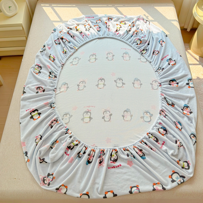 91家纺网 家纺一手货源 找家纺 澜妃 2025新款高克重软软糯糯牛奶绒单床笠CL系列（小红书推荐） CL-企鹅星球