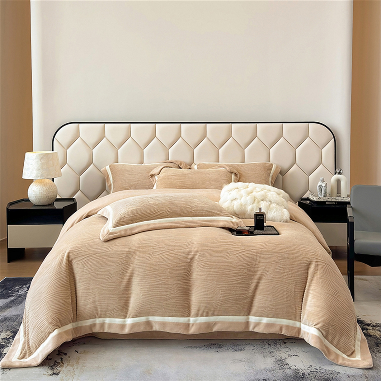 91家纺网 家纺一手货源 找家纺 （总）家居1号家纺 2025新款230克全消光瑞丽牛奶绒烂花四件套（控价标准258加大278 会员优惠10元）