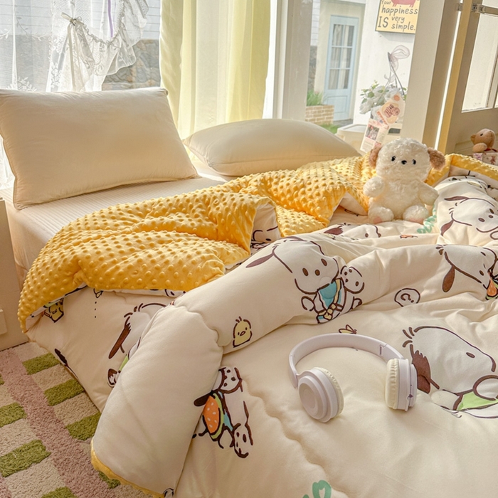 91家纺网 家纺一手货源 找家纺 希诺家居 2025新款正版授权三丽鸥秋冬针织棉豆豆被儿童被被子被芯 调皮帕恰狗