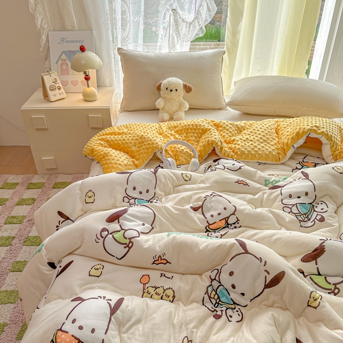 91家纺网 家纺一手货源 找家纺 希诺家居 2025新款正版授权三丽鸥秋冬针织棉豆豆被儿童被被子被芯 调皮帕恰狗