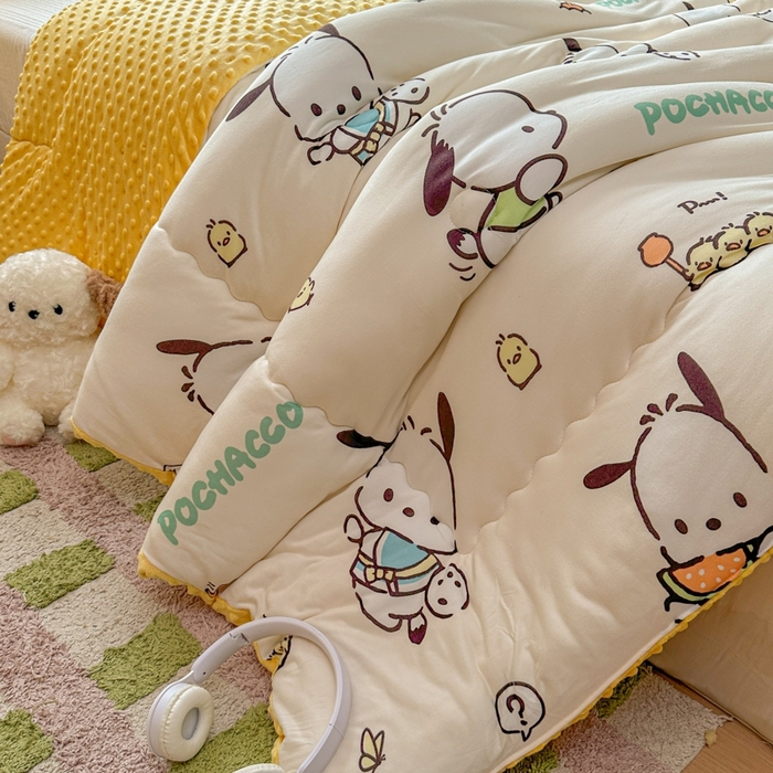 91家纺网 家纺一手货源 找家纺 希诺家居 2025新款正版授权三丽鸥秋冬针织棉豆豆被儿童被被子被芯 调皮帕恰狗