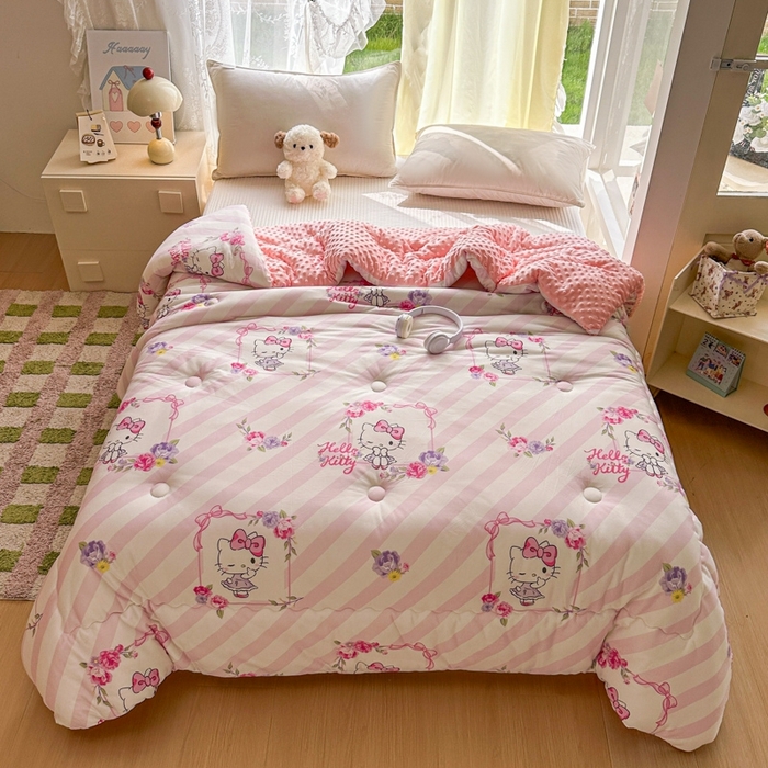 希诺家居 2025新款正版授权三丽鸥秋冬针织棉豆豆被儿童被被子被芯 条纹kt