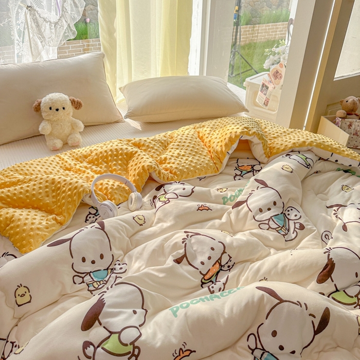 91家纺网 家纺一手货源 找家纺 希诺家居 2025新款正版授权三丽鸥秋冬针织棉豆豆被儿童被被子被芯 调皮帕恰狗