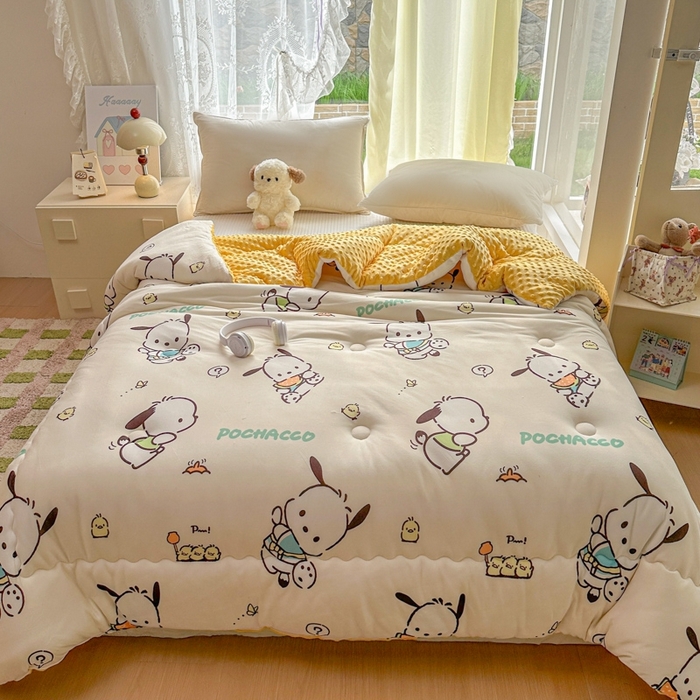 91家纺网 家纺一手货源 找家纺 希诺家居 2025新款正版授权三丽鸥秋冬针织棉豆豆被儿童被被子被芯 调皮帕恰狗