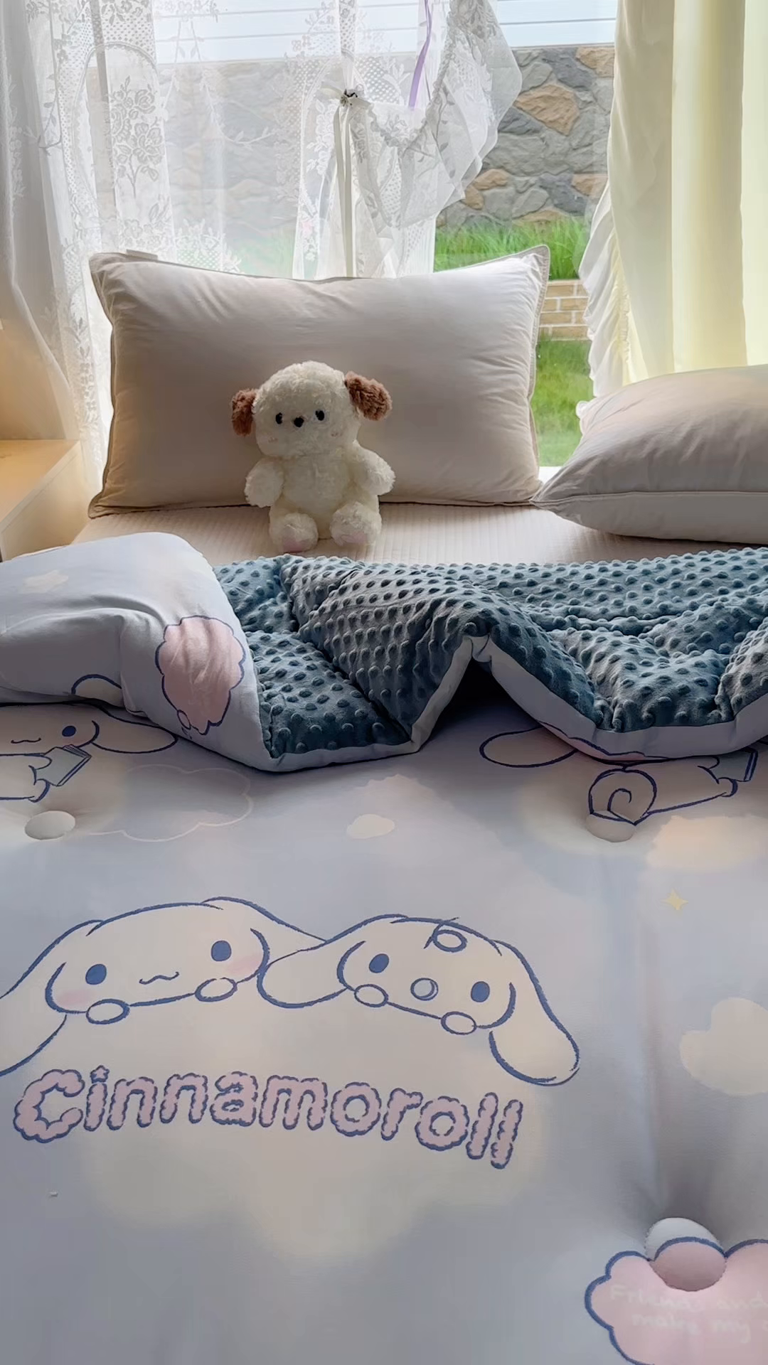 91家纺网 家纺一手货源 找家纺 希诺家居 2025新款正版授权三丽鸥秋冬针织棉豆豆被儿童被被子被芯 云朵大耳狗