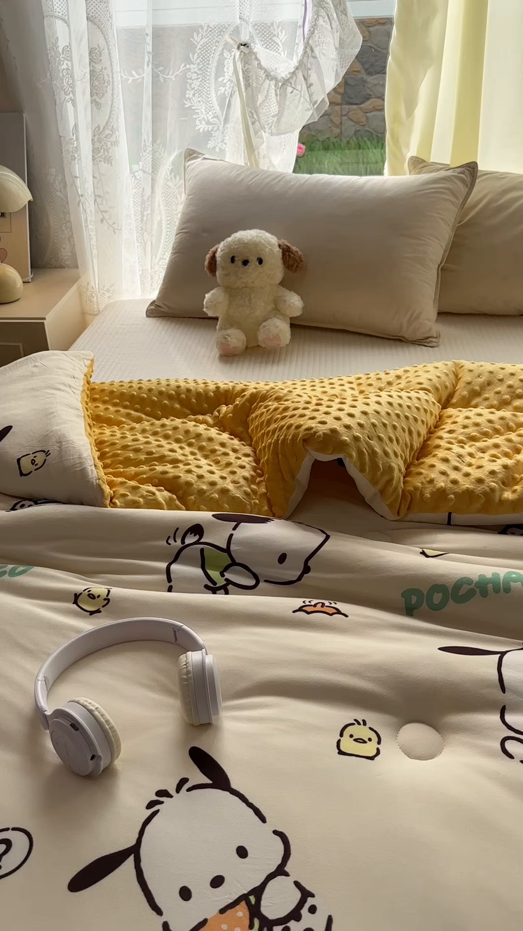 91家纺网 家纺一手货源 找家纺 希诺家居 2025新款正版授权三丽鸥秋冬针织棉豆豆被儿童被被子被芯 调皮帕恰狗