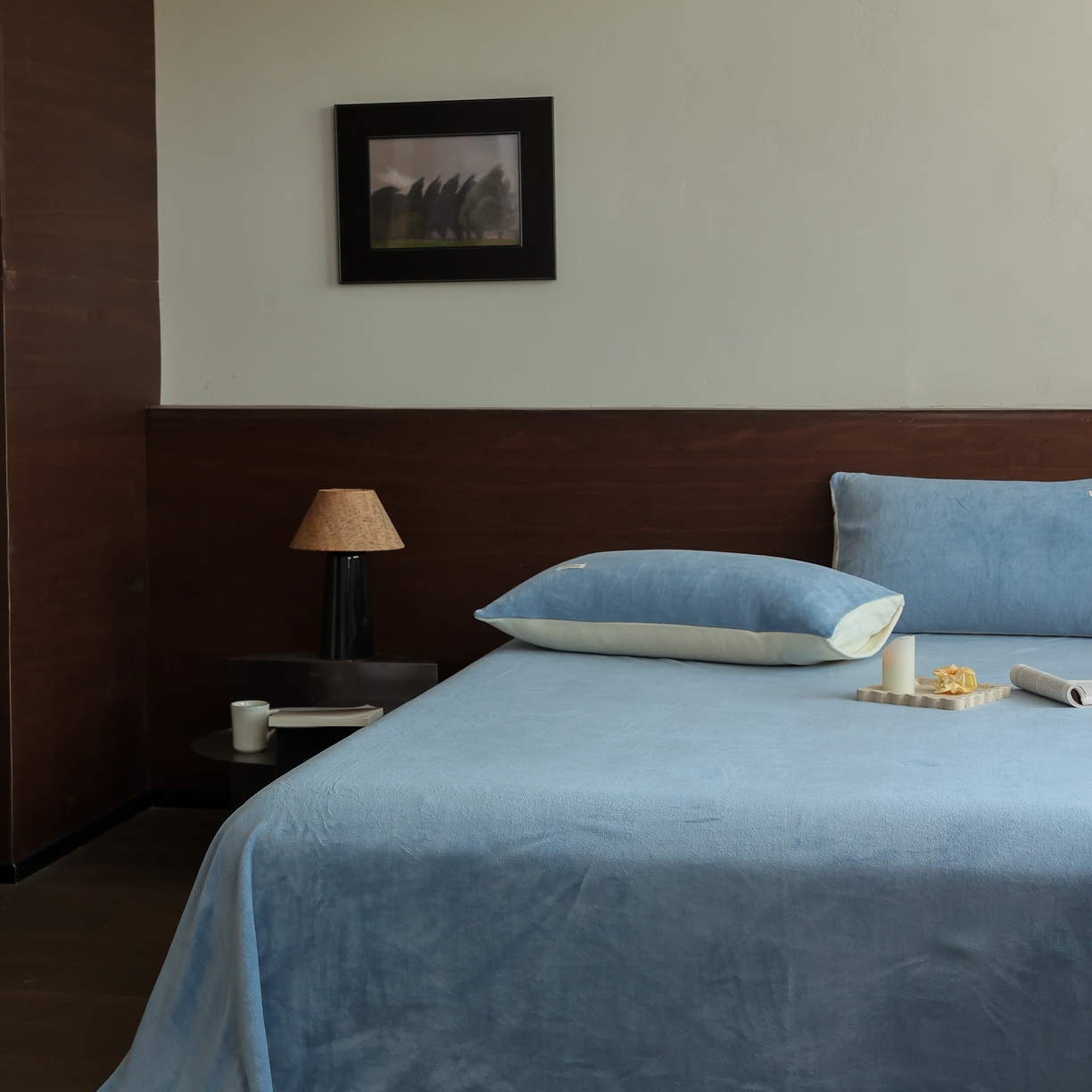 91家纺网 家纺一手货源 找家纺 （总）时光里 2025新款230克纯色简约双拼牛奶绒四件套单品床单