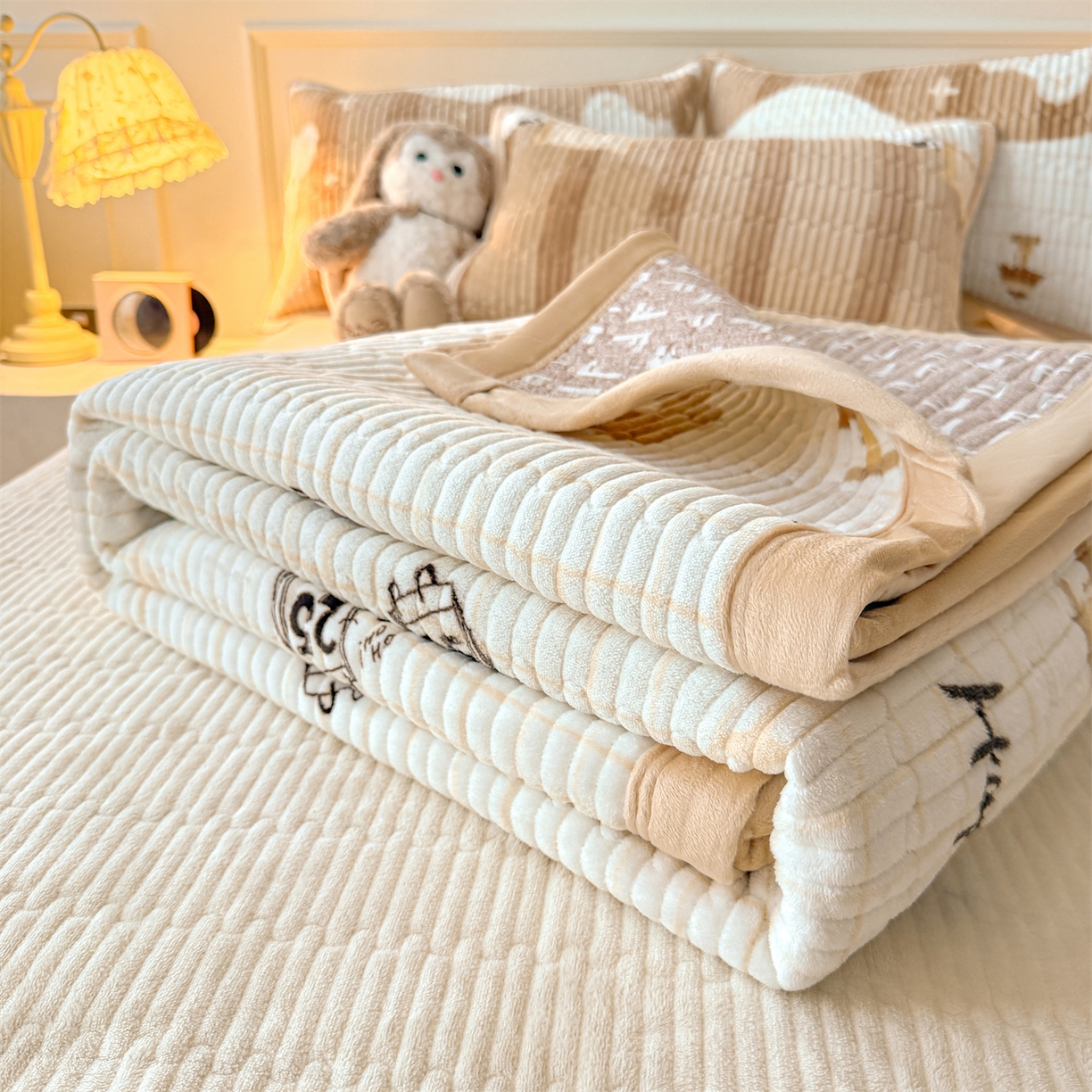 91家纺网 家纺一手货源 找家纺 慕木家纺 2025新款高克重牛奶绒小清新印花卡通夹棉单床盖床盖单件（提供买家秀) 牛奶绒床盖-可爱狗