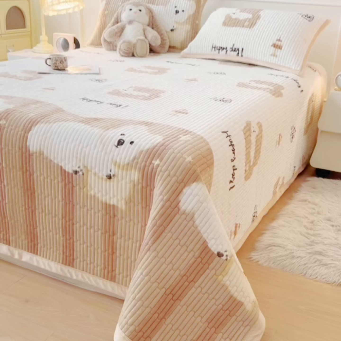 91家纺网 家纺一手货源 找家纺 慕木家纺 2025新款高克重牛奶绒小清新印花卡通夹棉单床盖床盖单件（提供买家秀) 牛奶绒床盖-可爱狗
