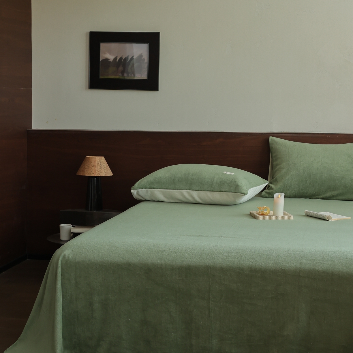 91家纺网 家纺一手货源 找家纺 （总）时光里 2025新款230克纯色简约双拼牛奶绒四件套单品床单