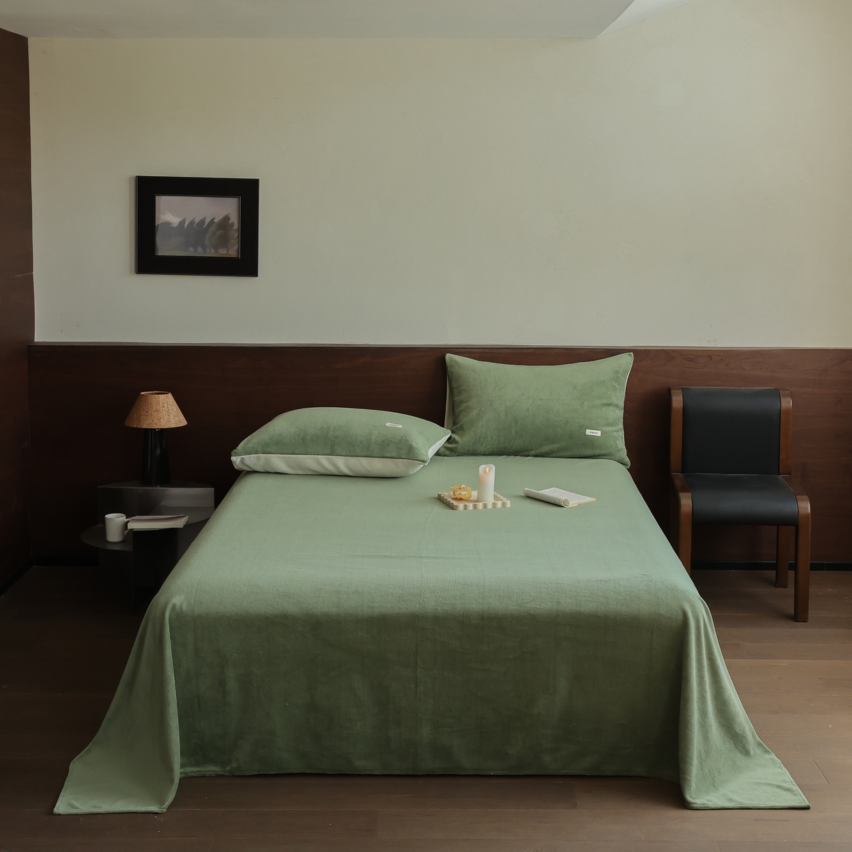 91家纺网 家纺一手货源 找家纺 （总）时光里 2025新款230克纯色简约双拼牛奶绒四件套单品床单