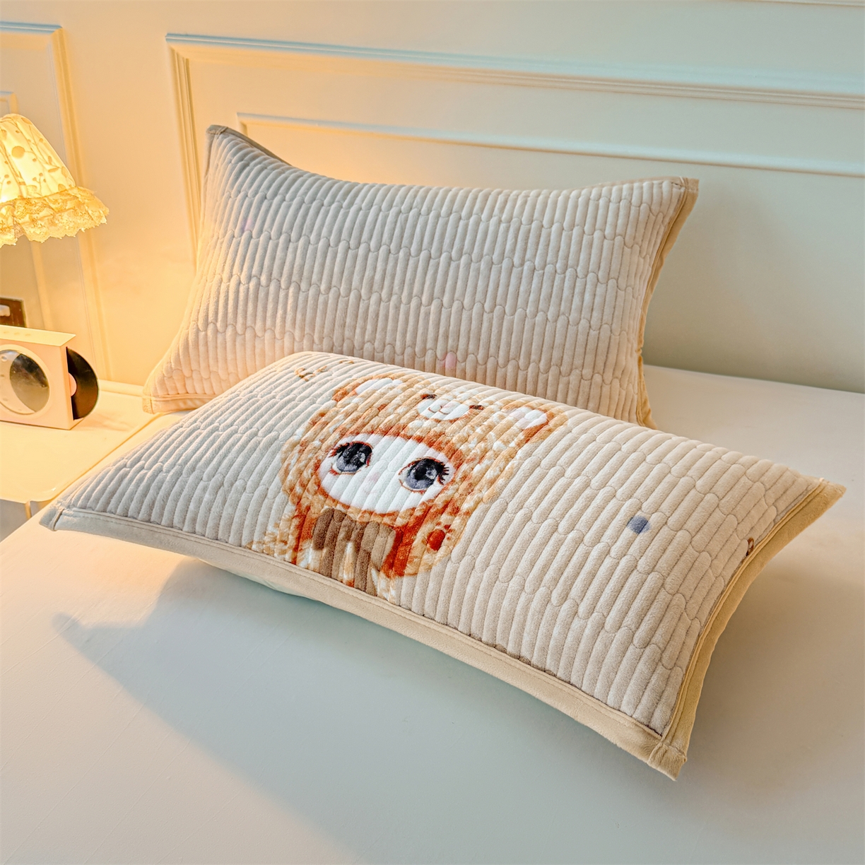 91家纺网 家纺一手货源 找家纺 慕木家纺 2025新款高克重牛奶绒小清新印花卡通夹棉单床盖床盖单件（提供买家秀) 牛奶绒床盖-拉布咖