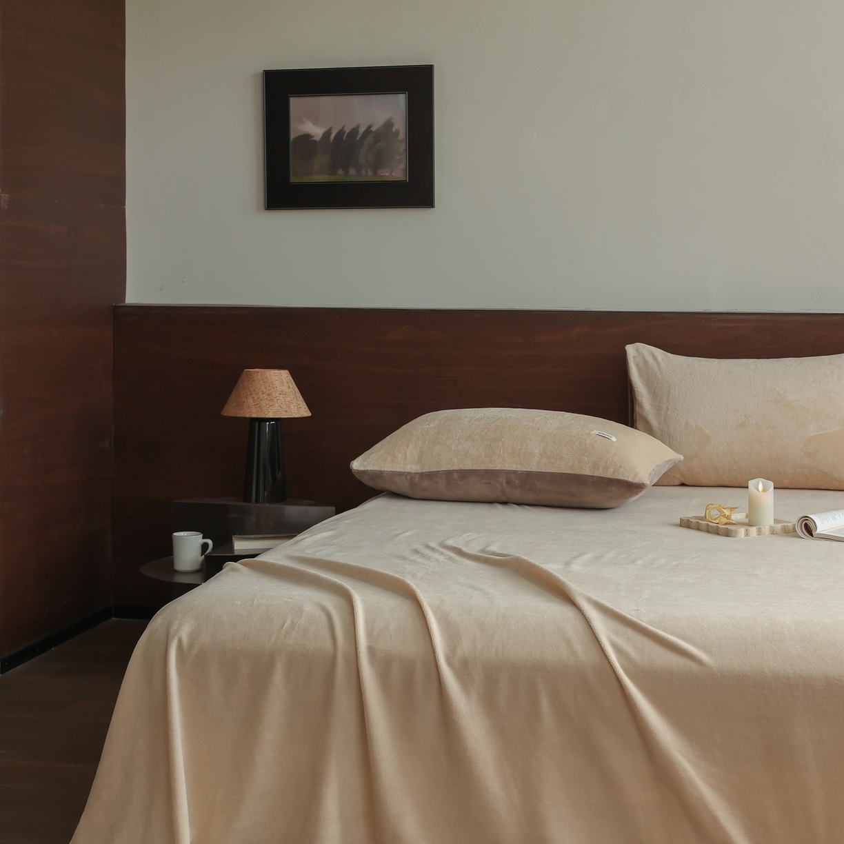 91家纺网 家纺一手货源 找家纺 （总）时光里 2025新款230克纯色简约双拼牛奶绒四件套单品床单