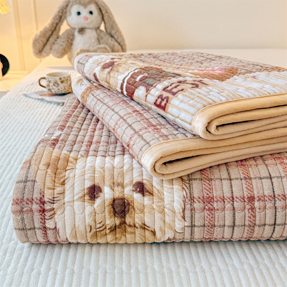 慕木家纺 2025新款高克重牛奶绒小清新印花卡通夹棉单床盖床盖单件（提供买家秀) 牛奶绒床盖-吉米狗