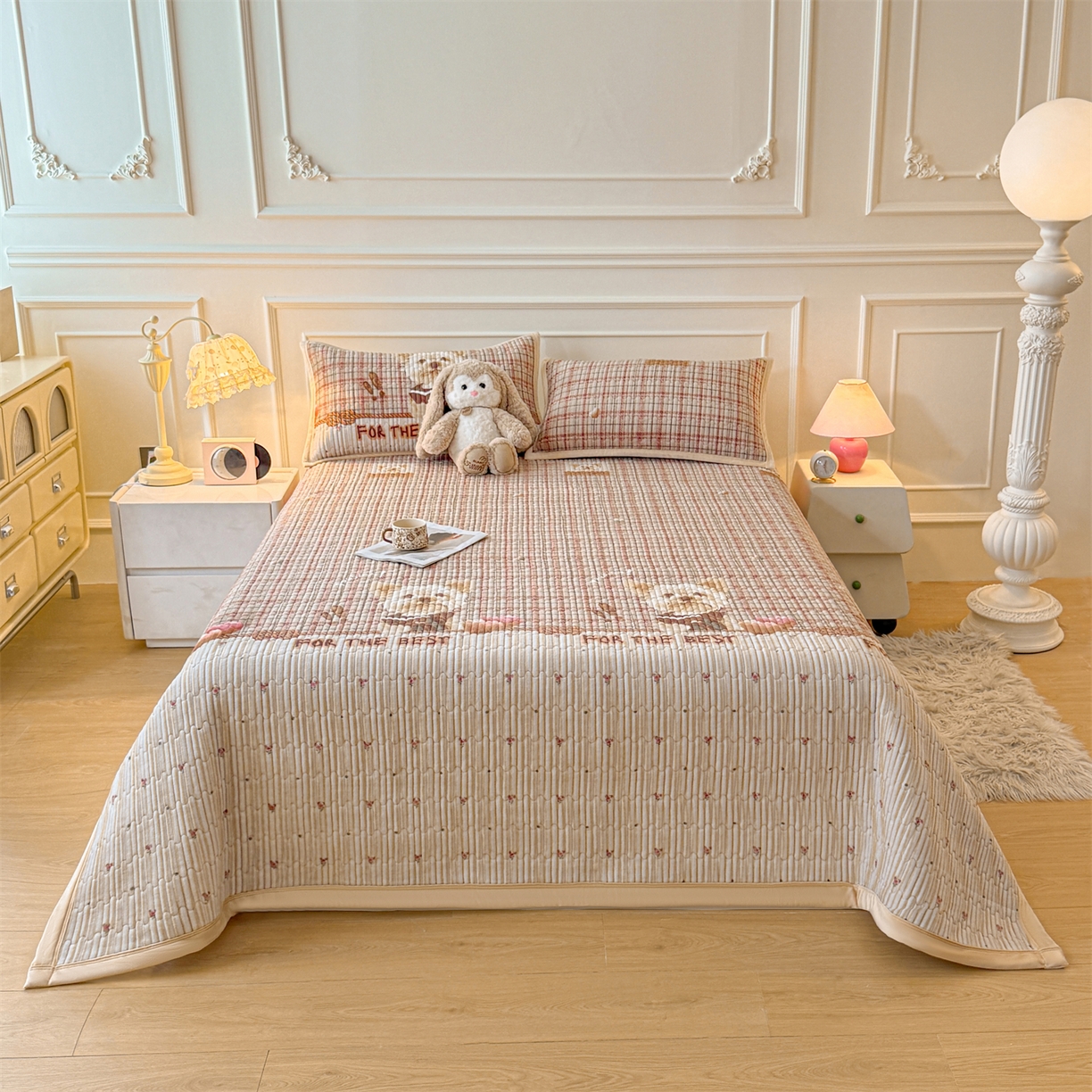 91家纺网 家纺一手货源 找家纺 慕木家纺 2025新款高克重牛奶绒小清新印花卡通夹棉单床盖床盖单件（提供买家秀) 牛奶绒床盖-吉米狗