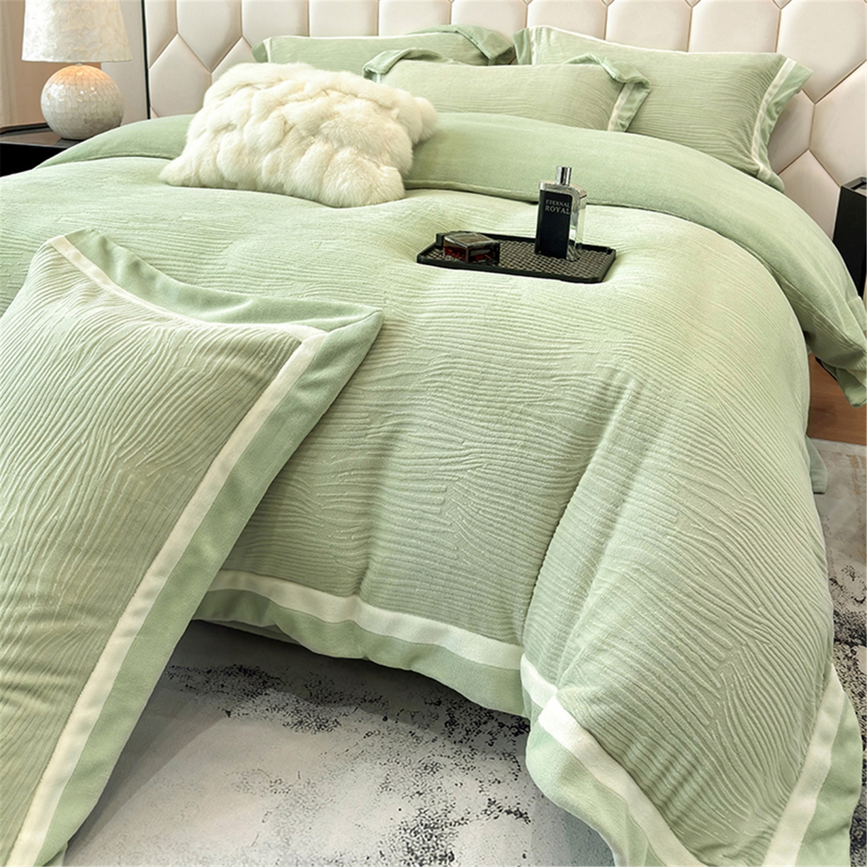 家居1号家纺 2025新款230克全消光瑞丽牛奶绒烂花四件套（控价标准258加大278 会员优惠10元） 瑞丽-苹果绿