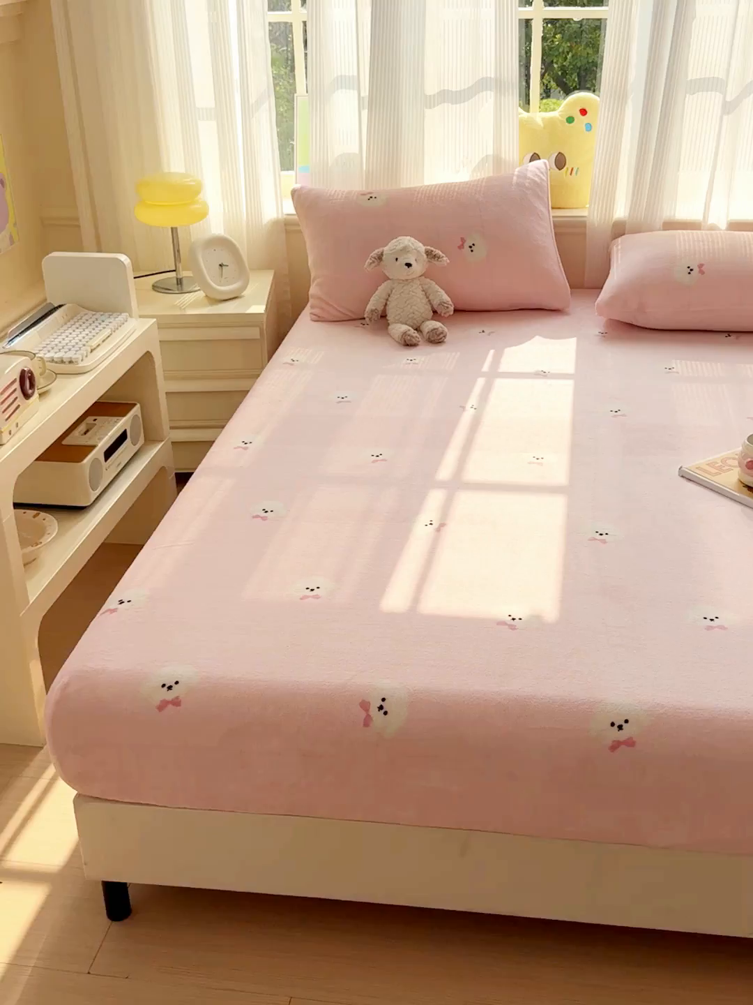 91家纺网 家纺一手货源 找家纺 澜妃 2025新款高克重软软糯糯牛奶绒单床笠CL系列（小红书推荐） CL-绒绒小狗粉