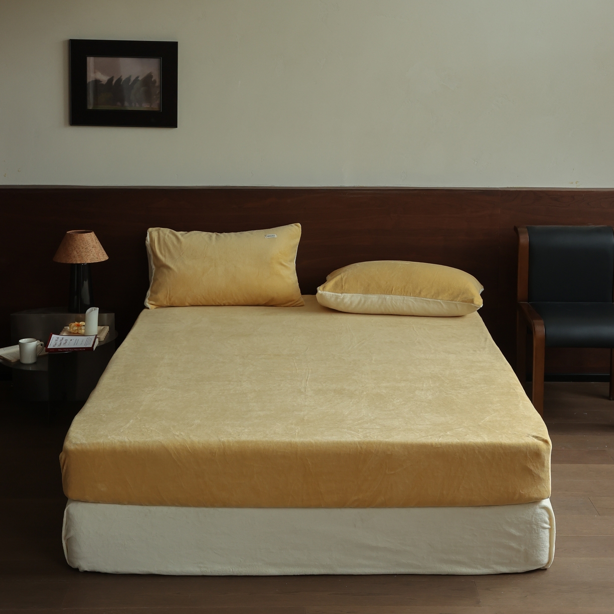 91家纺网 家纺一手货源 找家纺 （总）时光里 2025新款230克纯色简约双拼牛奶绒四件套单品床笠