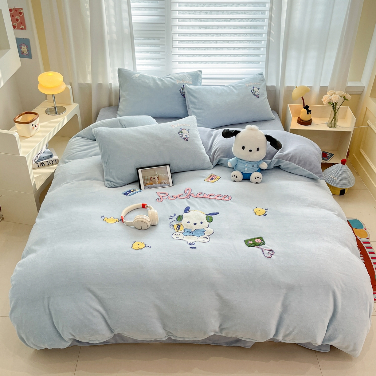 沐辰 2025新款牛奶绒绣花三丽鸥系列四件套 玩家帕恰狗