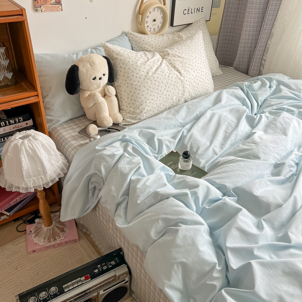 91家纺网 家纺一手货源 找家纺 对白 2025新款混搭全棉纯棉色织水洗棉四件套-西西里 西西里-天青蓝（枕套天青蓝）