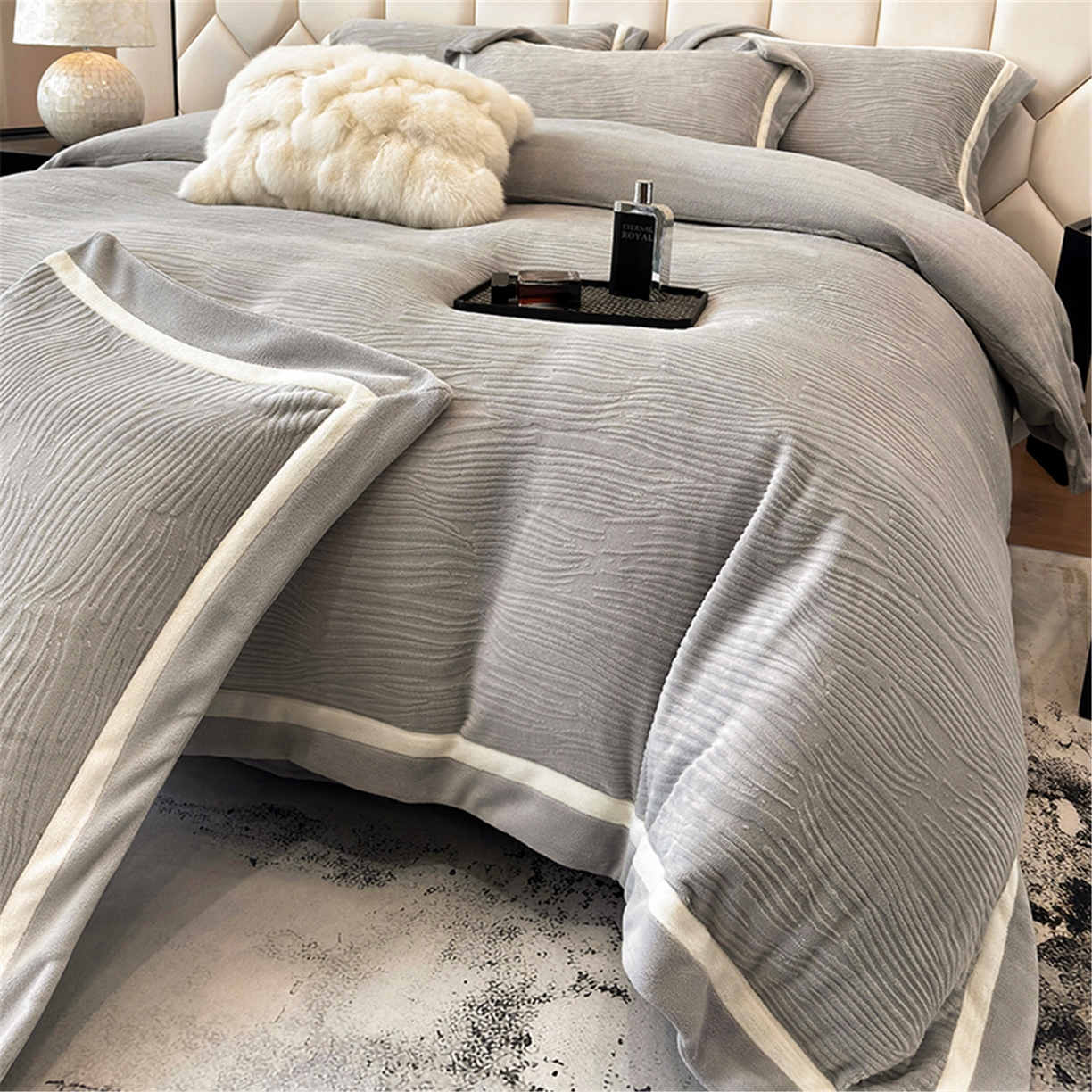 家居1号家纺 2025新款230克全消光瑞丽牛奶绒烂花四件套（控价标准258加大278 会员优惠10元） 瑞丽-绅士灰