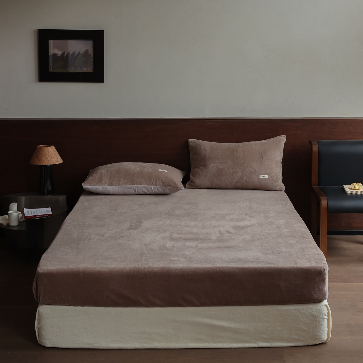 （总）时光里 2025新款230克纯色简约双拼牛奶绒四件套单品床笠