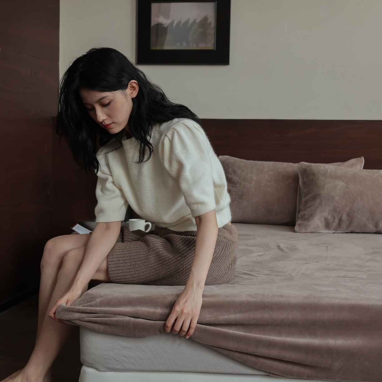 91家纺网 家纺一手货源 找家纺 （总）时光里 2025新款230克纯色简约双拼牛奶绒四件套单品床笠