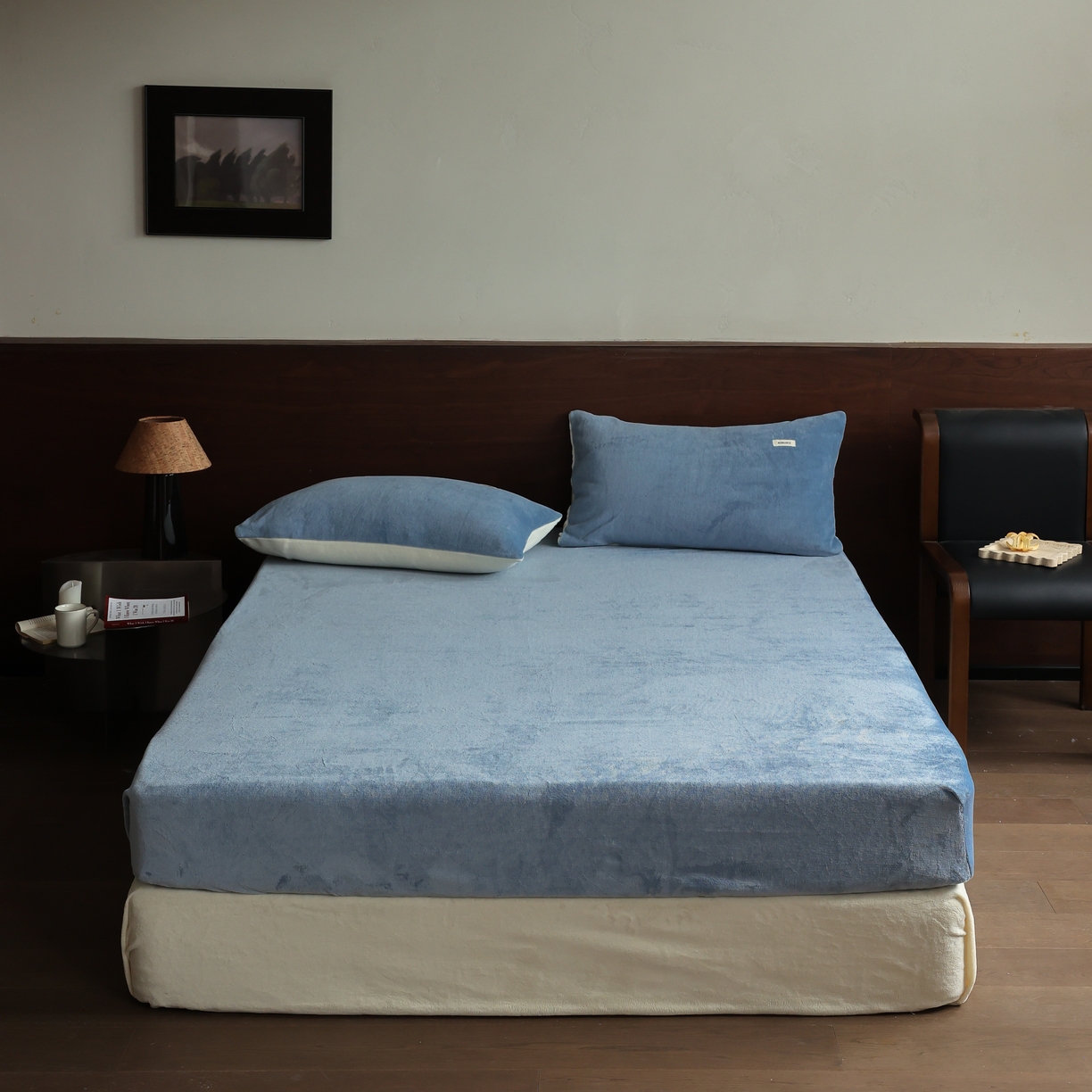 91家纺网 家纺一手货源 找家纺 （总）时光里 2025新款230克纯色简约双拼牛奶绒四件套单品床笠