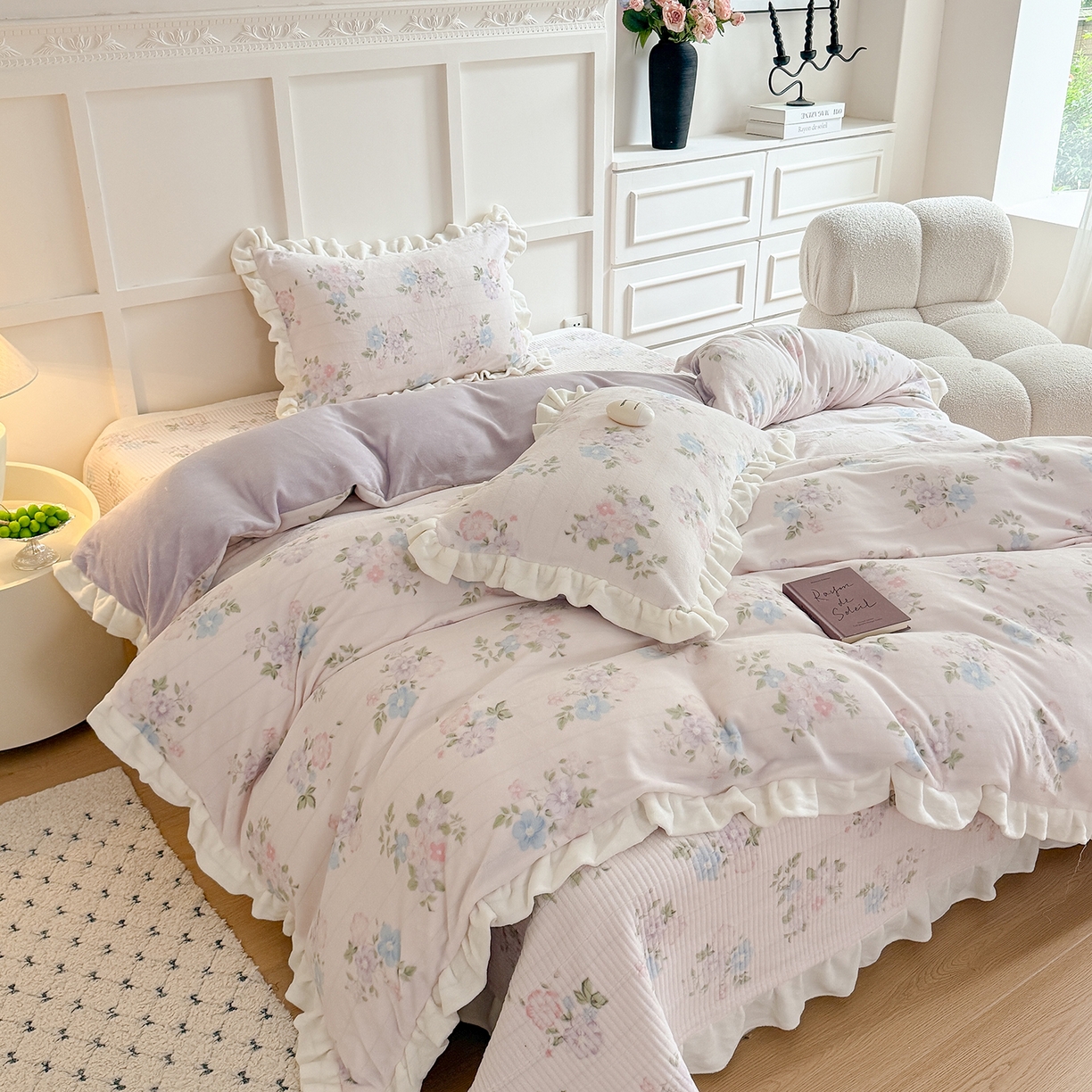 91家纺网 家纺一手货源 找家纺 （总）潘朵拉家纺 2025新款法式牛奶绒双层花边四件套