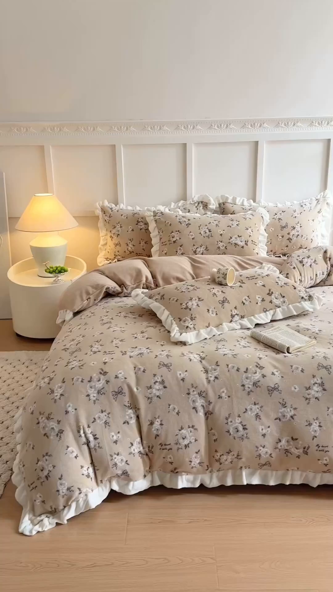 91家纺网 家纺一手货源 找家纺 潘朵拉家纺 2025新款法式牛奶绒双层花边四件套 晚秋