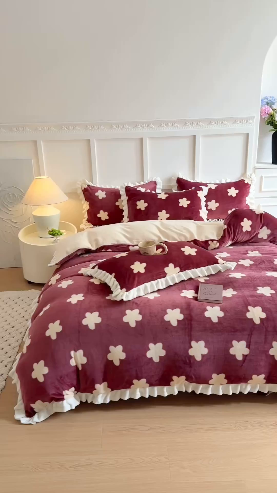 91家纺网 家纺一手货源 找家纺 潘朵拉家纺 2025新款法式牛奶绒双层花边四件套 松岛千叶