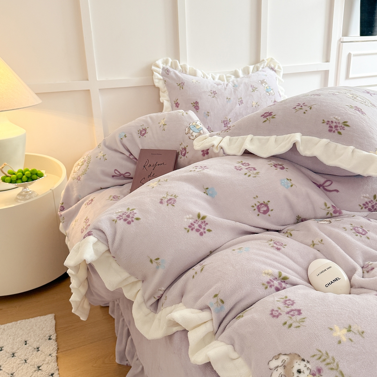 91家纺网 家纺一手货源 找家纺 潘朵拉家纺 2025新款法式牛奶绒双层花边四件套 梦露